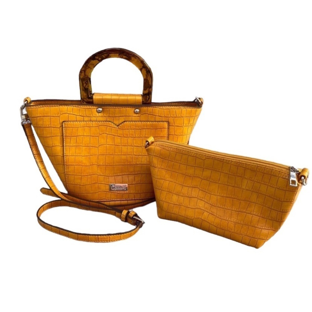 Carlos By Carlos Santana Yellow Faux Crocodile Purse and Removable Pouch